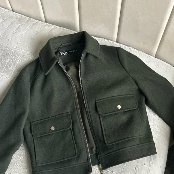Zara Olive Green Wool Jacket - Picture 1 of 3